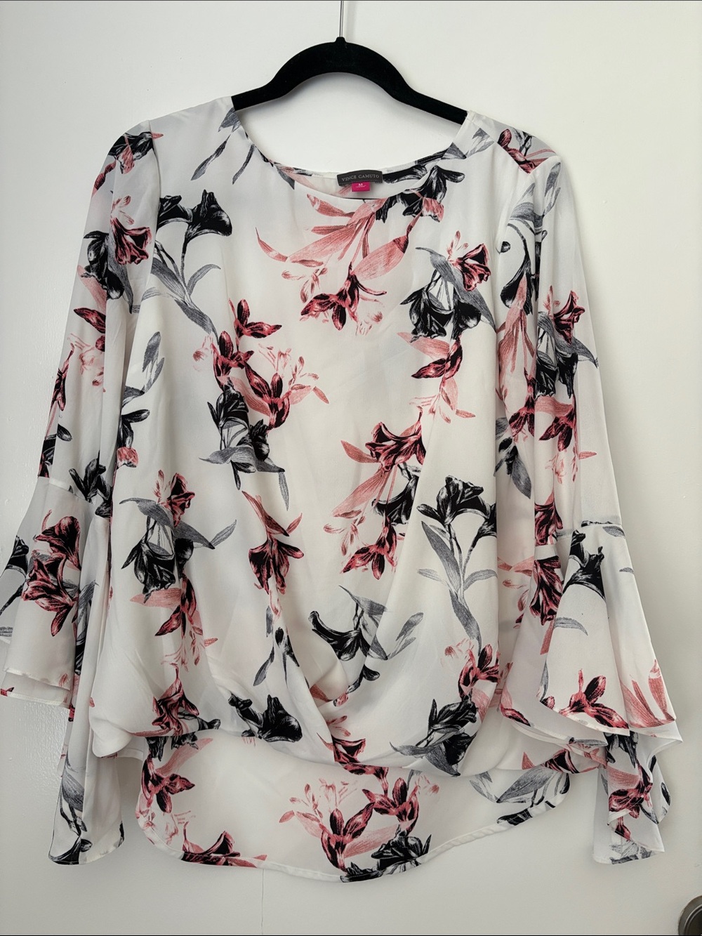 Vince Camuto White Blouse with Pink & Black Floral Print